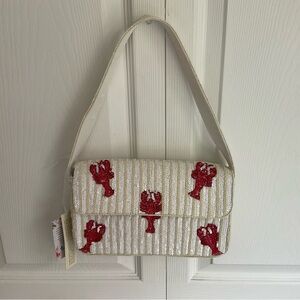 Elegant Cream and Red Beaded Women's Bag